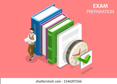 Flat Isometric Vector Concept Of Exam Preparation, School Test, Examination, Checklist, Education.