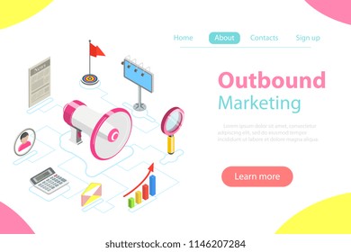 flat isometric vector concept of inbound marketing, attracting customers, digital advertisement.