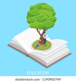 Flat isometric vector concept of online education, e-learning, webinar, live training.