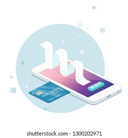 Flat isometric vector concept of receipt, online payment, money transfer, mobile wallet.	