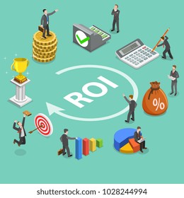 Flat isometric vector concept of return on investment, roi, digital marketing, marketing analysis, profit.