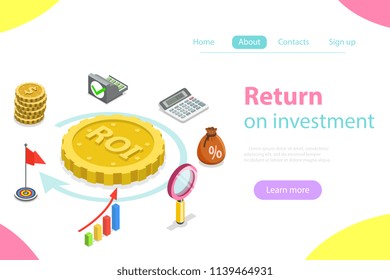 Flat isometric vector concept of return on investment, roi, digital marketing, marketing analysis, profit.