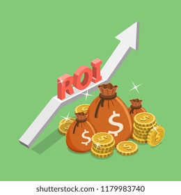 Flat isometric vector concept of return on investment, roi, digital marketing, marketing analysis, profit.