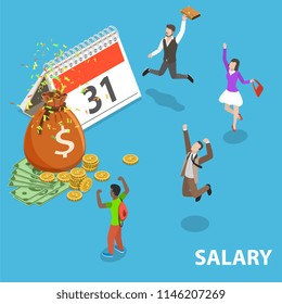 Flat Isometric Vector Concept Of Salary, Payout, Bonus, Income, Annual Payment Day.