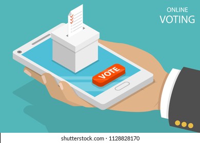 Flat isometric vector concept voting online, e-voting, election internet system.