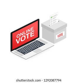 Flat isometric vector concept voting online, e-voting, election internet system. Vector stock illustration.