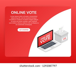Flat isometric vector concept voting online, e-voting, election internet system. Vector stock illustration.