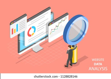 Flat Isometric Vector Concept Of Website Data Analysis, Web Analytics, SEO Audit Report, Marketing Strategy.