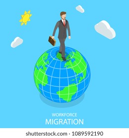 Flat isometric vector concept of workforce migration.
