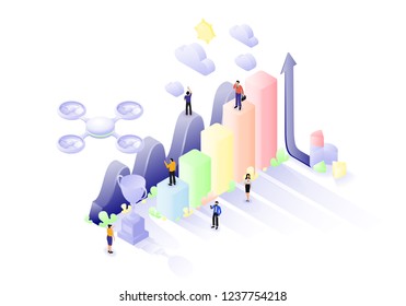 Flat isometric vector design. Startup concept with character for website landing page and mobile template.