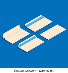 Ilustración vectorial plana de sobres de papel en blanco .