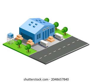 Flat isometric vector illustration Car and road warehousing