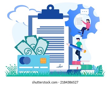 Flat Isometric Vector Illustration. Coins, Banknotes, Financial Documents are in the building of the Bank. Public Financial Audit Concept.