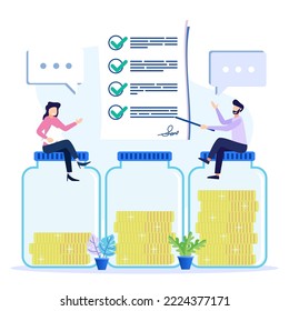 Flat Isometric Vector Illustration. Coins, Banknotes, Financial Documents are in the building of the Bank. Public Financial Audit Concept.