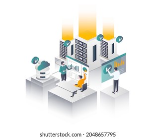 flat isometric vector illustration IT Compliance server and cloud