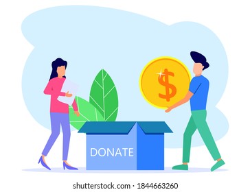 Flat isometric vector illustration. Donation and charity concept. People raise funds to donate. Can be used for web banners, infographics, hero images.