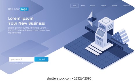 flat isometric vector illustration, the ethereum logo is machined into gold