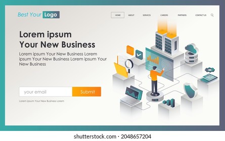 flat isometric vector illustration Fully Managed IT
