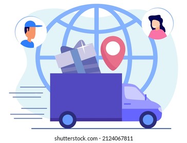 Flat Isometric Vector Illustration. Intelligent Logistics Concept. Online Delivery Service. The courier on the scooter sends the order box. Smartphone with Mobile App for Shipment Tracking.
