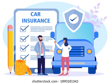 Flat isometric vector illustration isolated on white background. Car insurance concept with text place. Secure property and objects.