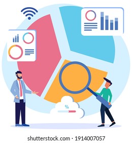 Flat isometric vector illustration isolated on white background. The concept of data analysis with diagram view. Can be used for web banners, infographics, hero images.