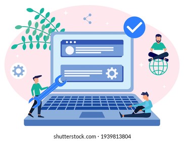 Flat isometric vector illustration isolated on white background. Programmers are working in teams, on work concept banners. Can be used for web banners, infographics, hero images.