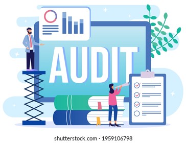 Flat isometric vector illustration isolated on white background. Financial audit business concept and company data. Can be used for web banners, infographics, hero images.
