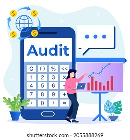Flat isometric vector illustration isolated on white background. Financial audit business concept and company data. Can be used for web banners, infographics,