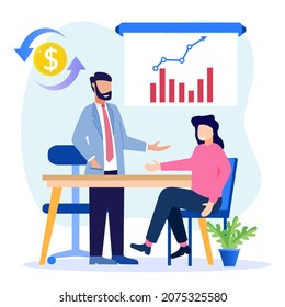 Flat isometric vector illustration isolated on white background. Financial consulting concept. Ask for expert input about business.