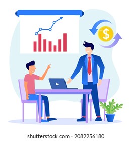 Flat isometric vector illustration isolated on white background. Financial consulting concept. Ask for expert input about business.