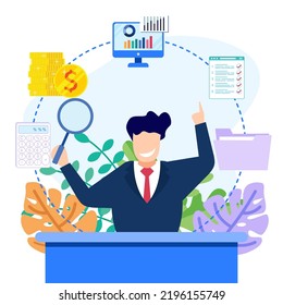 Flat isometric vector illustration isolated on white background. Financial audit business concept and company data. Can be used for web banners, infographics, hero images.