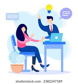 Flat isometric vector illustration isolated on white background. Consult on issues and ask for expert input about the business.