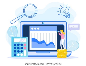 Flat isometric vector illustration isolated on white background. Financial audit business concept and company data. Can be used for web banners, infographics, hero images.