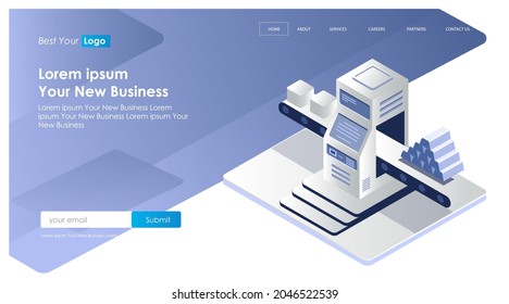 flat isometric vector illustration  machine makes data gold