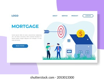 Flat Isometric Vector Illustration. Men Buy Homes on Mortgage and Pay Credit to the Bank. People Invest Money in Real Estate Property. The concept of KPR, Rent and KPR. The right purchase.