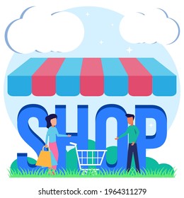 Flat isometric vector illustration on white background, various shop discounts, purchase of goods and gifts, shopping concept.