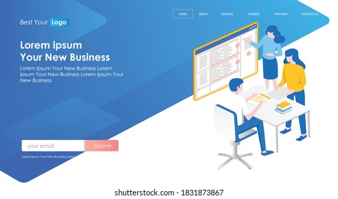 flat isometric vector illustration, providing a concept or report for approval