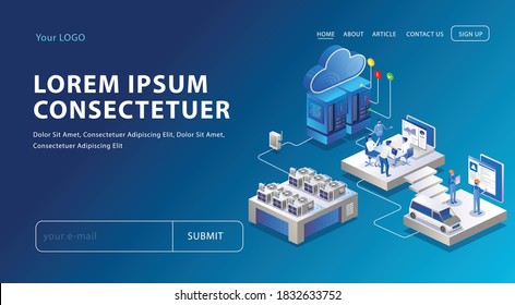 flat isometric vector illustration, a team worker analyzing the results of an hvac installation with several engineers