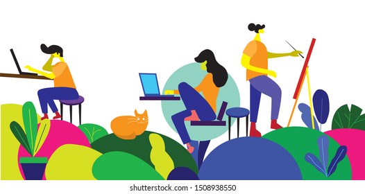 Flat isometric vector landing page template of sketch, painting, design, development, software product development,  web banner, content strategy, info graphics, landing page. Flat vector illustration