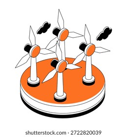 Flat Isometric Windmills illustration, editable vector