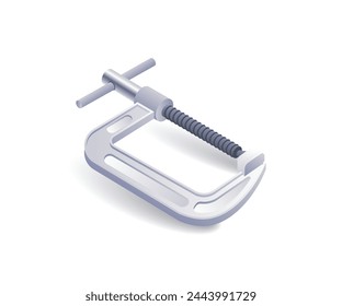 Flat isometric wooden clamp vise 3d illustration