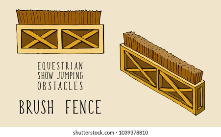 Flat And Isometry Equestrian Show Jumping Obstacles Brush Fence