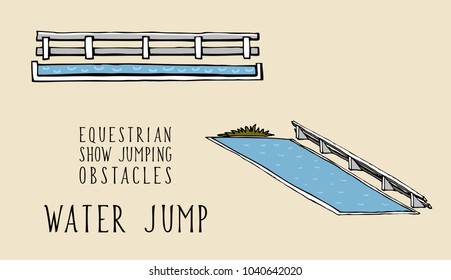 Flat And Isometry Equestrian Show Jumping Obstacles Water Jump