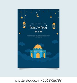 Flat isra miraj vertical poster template. - Vector.