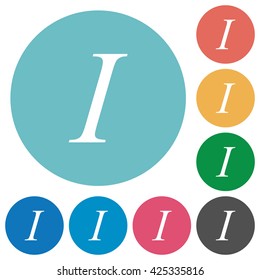 Flat italic font icon set on round color background.