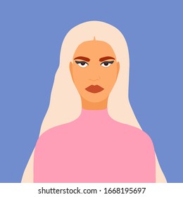 Flat ivector illustration portrait fashion girl minimalistic trendy style