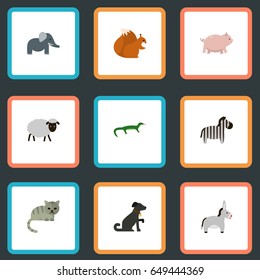 Flat Jackass, Bishop, Feline And Other Vector Elements. Set Of Zoology Flat Symbols Also Includes Hound, Pig, Reptile Objects.