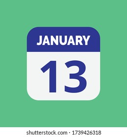 Flat January 13 calendar Icon Stock Vector