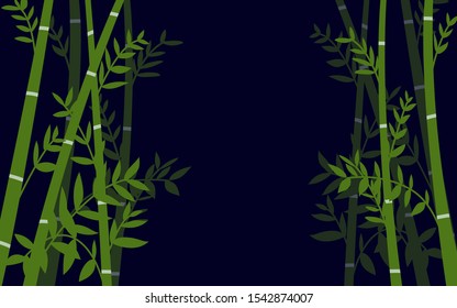 Flat Japan colorful concept with green bamboo stems and font in japanese style vector illustration