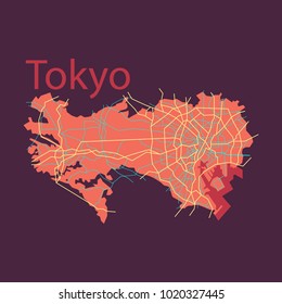 Flat Japan Tokyo - Top view map showing streets design on top